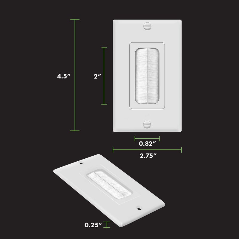TOPGREENER Bristled Brush Wall Plate Multimedia Pass-Through Insert with Decorator Wall Plate for Low Voltage Cables, Size 1-Gang 4.50" x 2.75", Polycarbonate Thermoplastic, TG8891-2PCS, White 2 Pack - Image 2